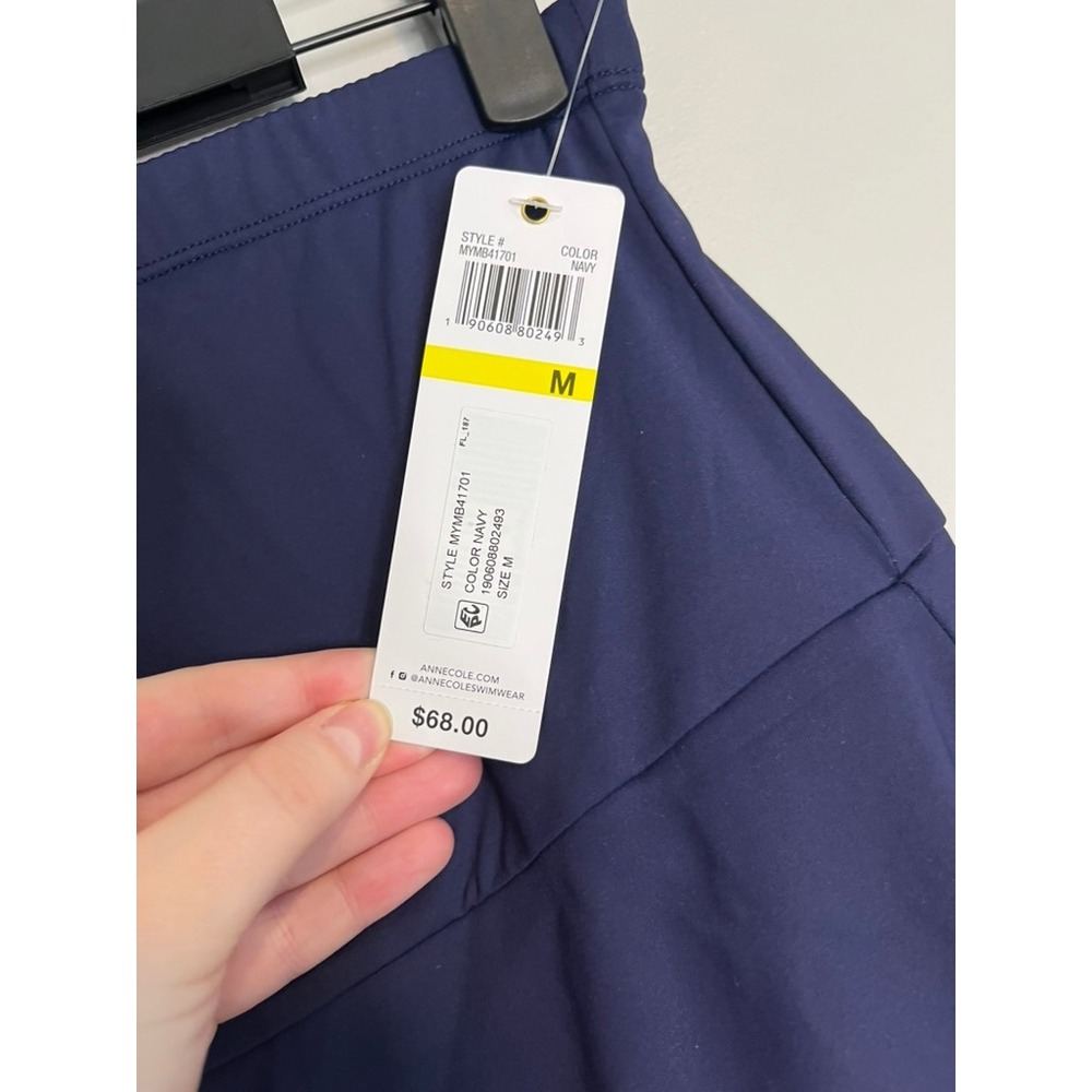 Anne Cole Super High Waist Swim Skirt rouched Navy‎ Tummy Compression Blue M NEW - Picture 7 of 9